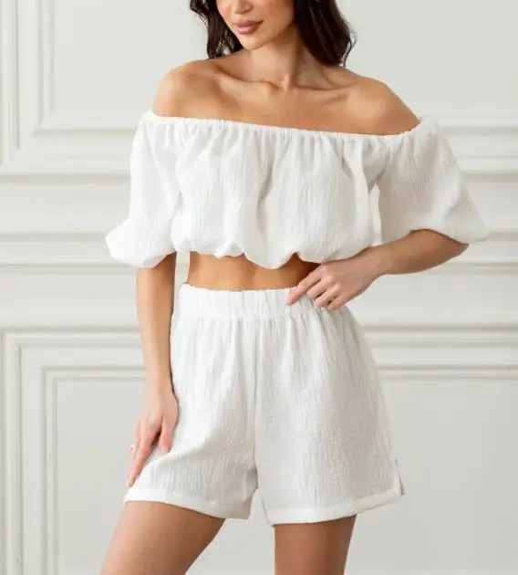 Two Piece Set Women Outfit 2026 Spring Summer New Solid Color Off Shoulder Short Sleeve Crop Top & High Waist Casual Shorts Set
Two Piece Set Women Outfit 2026 Spring Summer New Solid Color Off Shoulder Short Sleeve Crop Top & High Waist Casual Shorts Set