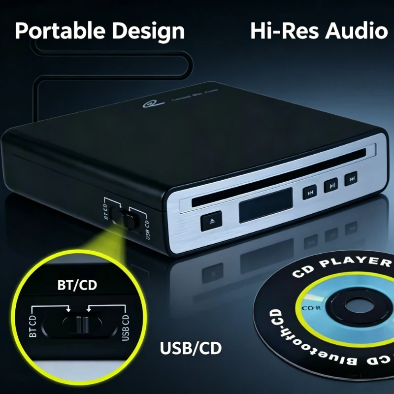 Car CD Player for Portable, External Car CD player, Dual-Mode USB or Bluetooth CD Player with for Car All-Models, Plug and Play