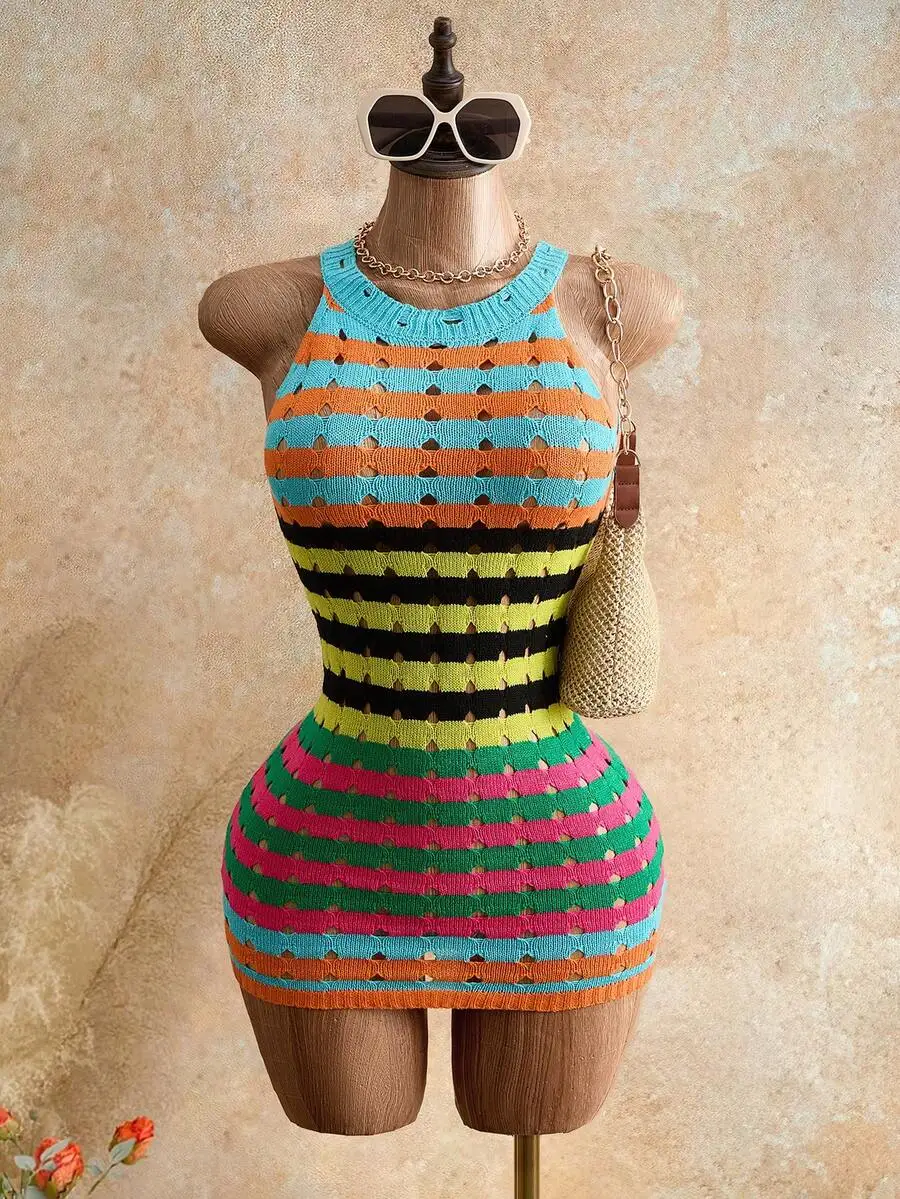 Striped Knit Sleeveless Round Neck Mini Dress For Women Summer Beach Vacation Outfit
Striped Knit Sleeveless Round Neck Mini Dress For Women Summer Beach Vacation Outfit