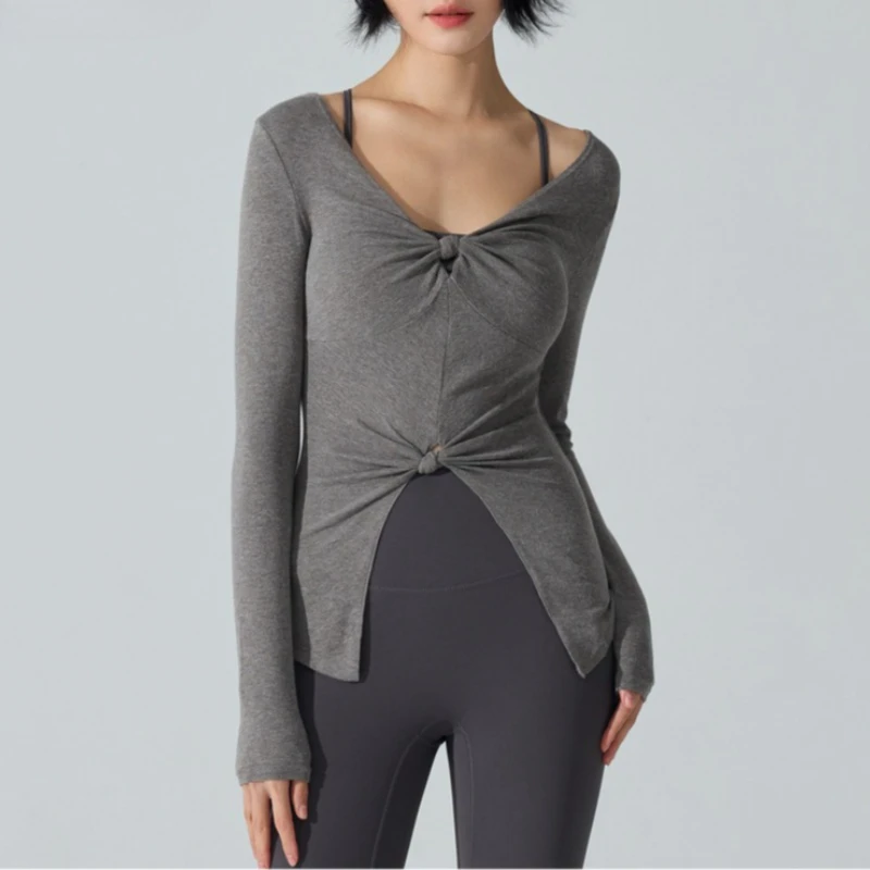 Solid Yoga Long-Sleeve Slim Fitness Blouse Split Female V-Neck Double Kink Ruced Running Autumn Spring Sports T Shirt Women Tops
Solid Yoga Long-Sleeve Slim Fitness Blouse Split Female V-Neck Double Kink Ruced Running Autumn Spring Sports T Shirt Women Tops