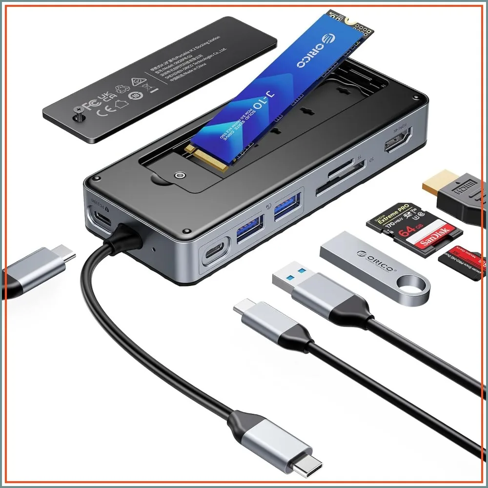 8-in-1 USB-C Hub with M.2 SSD Enclosure, 10Gbps, 4K@60Hz HDMI, 100W PD, SD/TF Reader
8-in-1 USB-C Hub with M.2 SSD Enclosure, 10Gbps, 4K@60Hz HDMI, 100W PD, SD/TF Reader