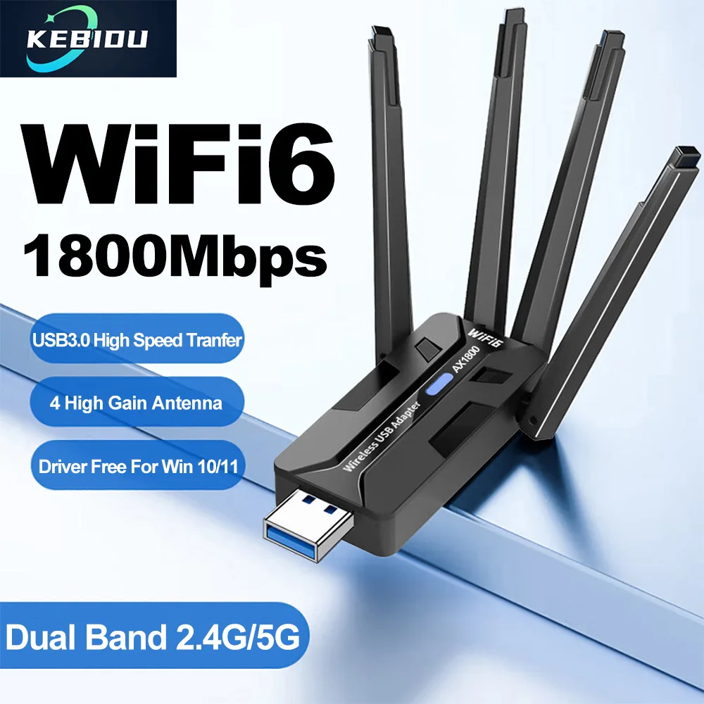 AX1800 WiFi 6 USB Adapter Dual Band 2.4G/5GHz Wireless Wi-Fi Dongle Network Card USB 3.0 WiFi6 Adapter For Win10/11 Driver Free
AX1800 WiFi 6 USB Adapter Dual Band 2.4G/5GHz Wireless Wi-Fi Dongle Network Card USB 3.0 WiFi6 Adapter For Win10/11 Driver Free
