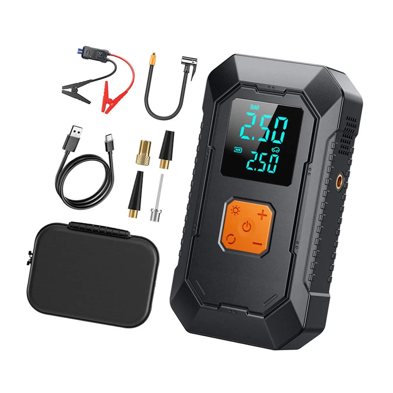 Автомобильный стартер 12 В, зарядка, многофункциональная перемычка 150PSI
Автомобильный стартер 12 В, зарядка, многофункциональная перемычка 150PSI