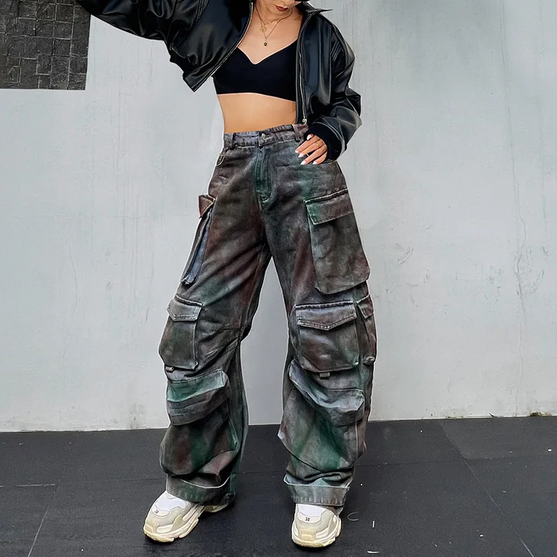 Multi Pocket Colorful Graffiti Denim Cargo Pants for Women Streetwear 2024 Spring Fashion Tie Dye Loose Straight Leg Trousers
Multi Pocket Colorful Graffiti Denim Cargo Pants for Women Streetwear 2024 Spring Fashion Tie Dye Loose Straight Leg Trousers
