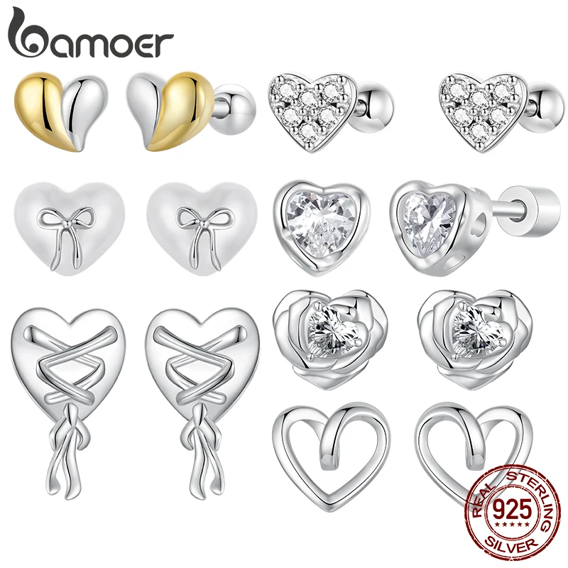 Bamoer Original 925 Sterling Silver Heart Earrings Bow Ribbon Rose Ear Stud Love Sweet For Women Anniversary Gift Fine Jewelry
Bamoer Original 925 Sterling Silver Heart Earrings Bow Ribbon Rose Ear Stud Love Sweet For Women Anniversary Gift Fine Jewelry