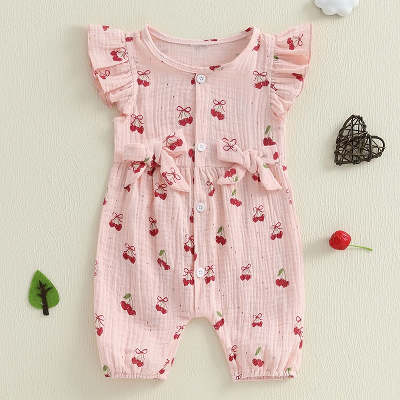 VISgogo Baby Girls Rompers Cherry Print Round Neck Fly Sleeve Bow Decor Infant Bodysuits Jumpsuits
VISgogo Baby Girls Rompers Cherry Print Round Neck Fly Sleeve Bow Decor Infant Bodysuits Jumpsuits