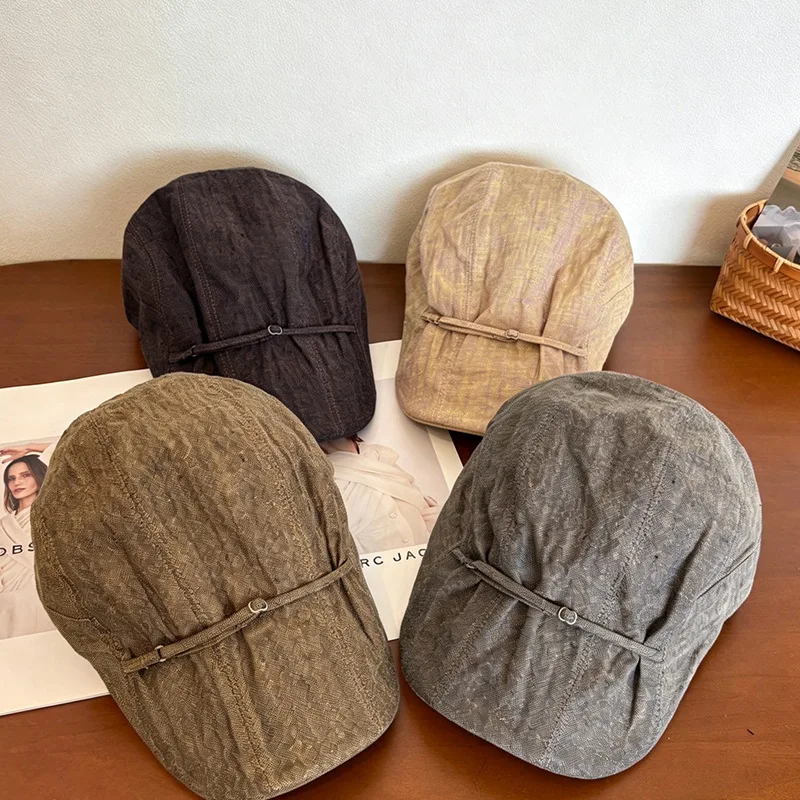 Japanese Style Tie Strap Linen Newsboy Cap Tie-dye Breathable Thin Beret Casual Peaked Cap Spring Summer
Japanese Style Tie Strap Linen Newsboy Cap Tie-dye Breathable Thin Beret Casual Peaked Cap Spring Summer