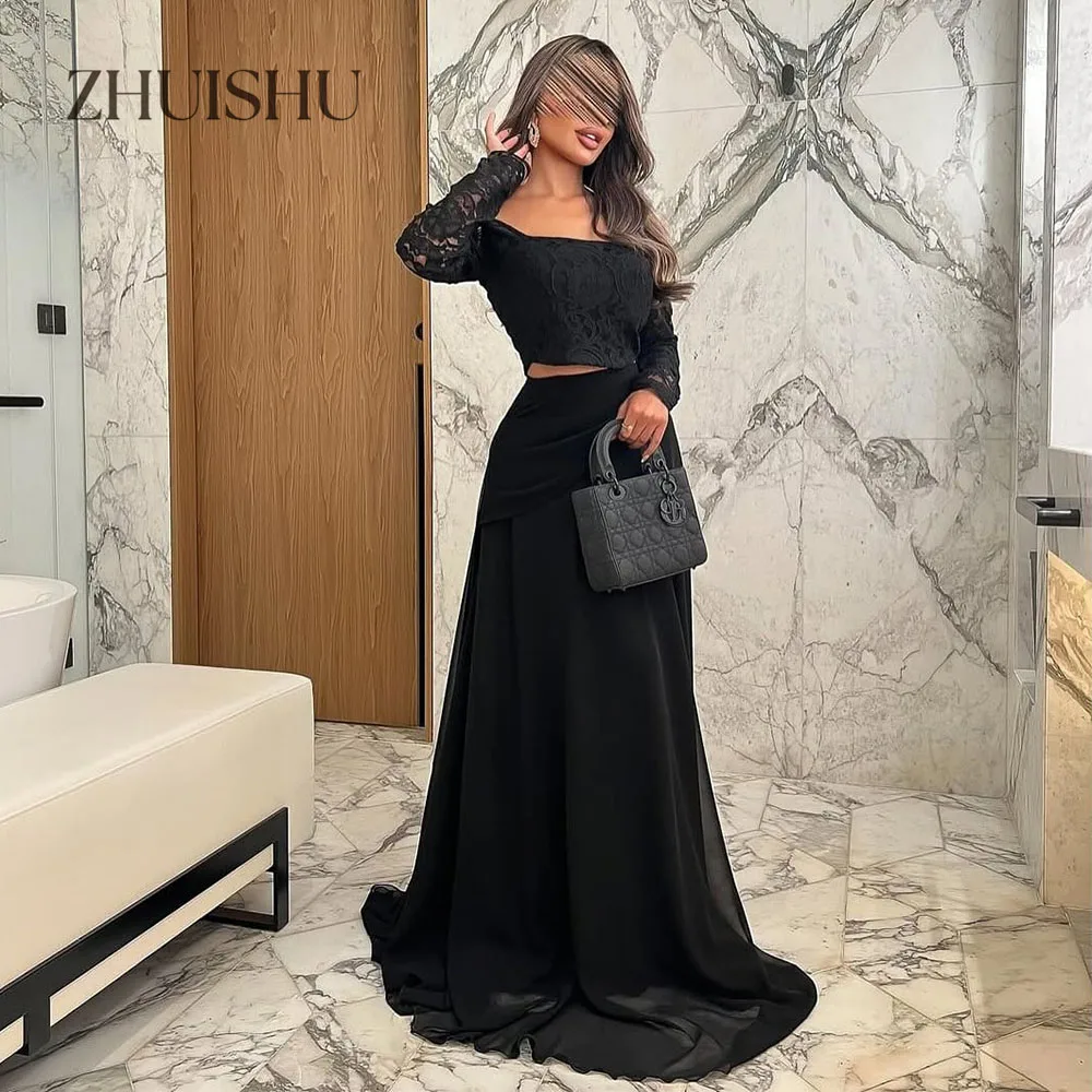 ZHUISHU Black Saudi Evening Gown Lace Tops Long Sleeves A Line Long Prom Party Dresses Customized Wedding Party Dresses
ZHUISHU Black Saudi Evening Gown Lace Tops Long Sleeves A Line Long Prom Party Dresses Customized Wedding Party Dresses