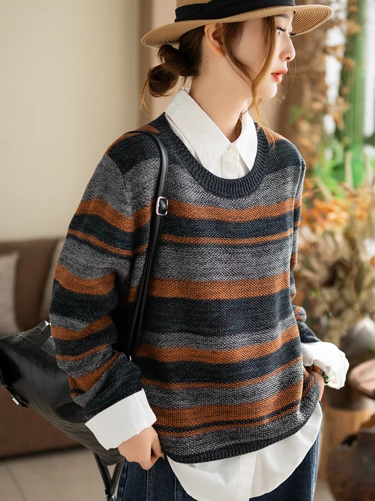 Kyu Retro Knitted Stripe Faion round Ne Lazy Sle Home Leisure Spring New Sweater Women's Cotton Long Sve Crew Ne
Kyu Retro Knitted Stripe Faion round Ne Lazy Sle Home Leisure Spring New Sweater Women's Cotton Long Sve Crew Ne