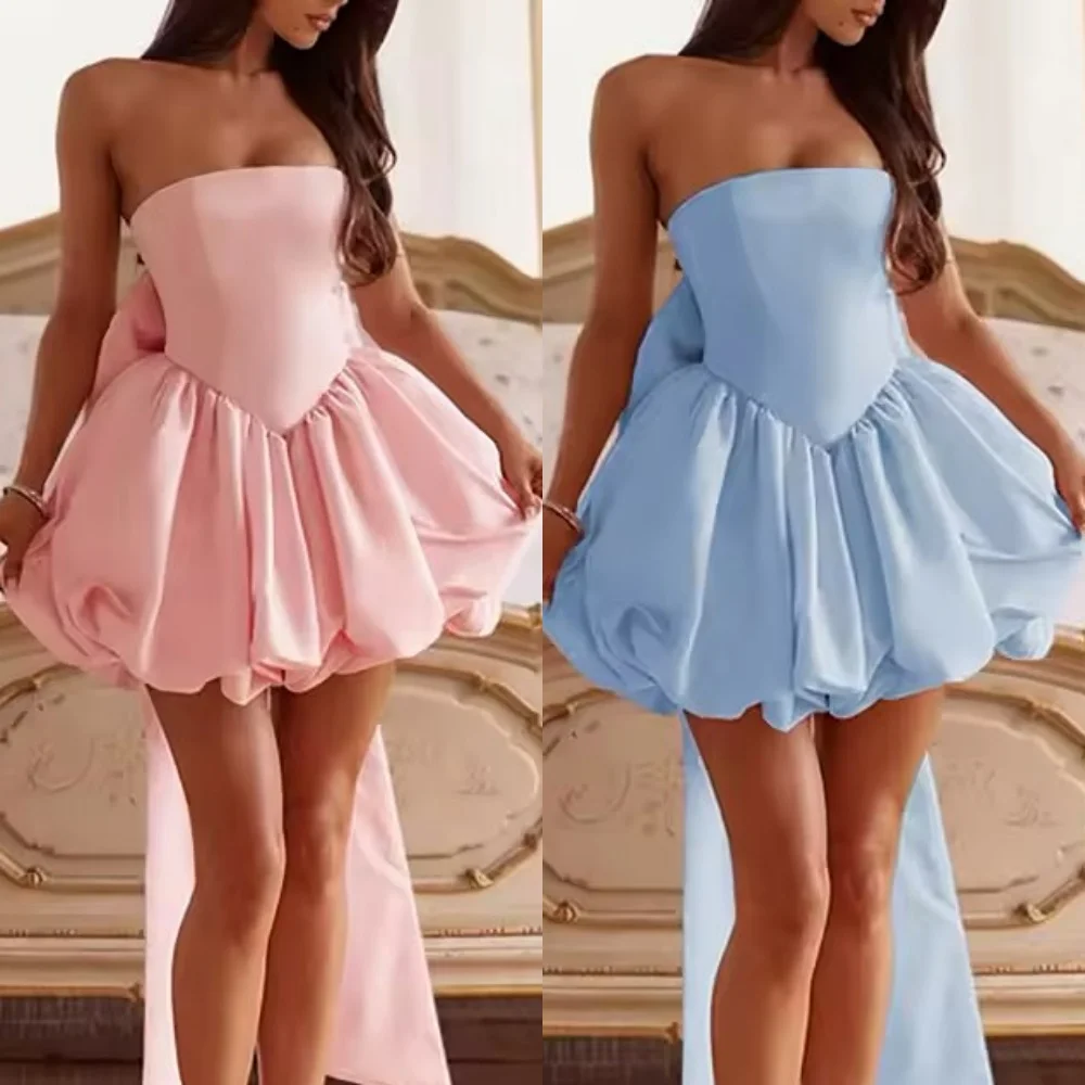 Customized High Quality Fashion Jersey Bow Ruched A-line Strapless Mini Dresses Bespoke Occasion Dresses Sizes Available Simple
Customized High Quality Fashion Jersey Bow Ruched A-line Strapless Mini Dresses Bespoke Occasion Dresses Sizes Available Simple
