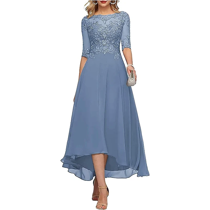 Lace Appliques Mother of The Bride Dress 3/4 Sleeves A line Tea Length Chiffon Formal Wedding Party Prom Gowns for Women
Lace Appliques Mother of The Bride Dress 3/4 Sleeves A line Tea Length Chiffon Formal Wedding Party Prom Gowns for Women