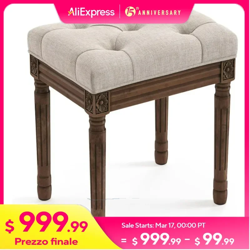 Upholstered Fabric Vanity Bench Seat, Makeup Stools for Vanity, Square Tufted Ottoman Bench with Carved Dark Brown Legs
Upholstered Fabric Vanity Bench Seat, Makeup Stools for Vanity, Square Tufted Ottoman Bench with Carved Dark Brown Legs