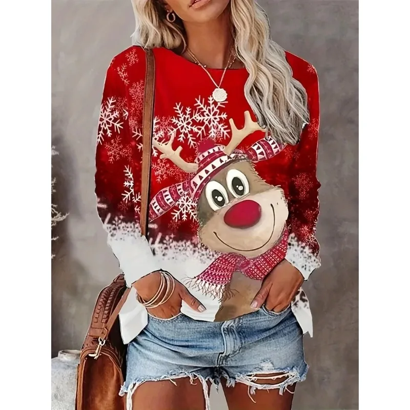 Plus Size 1XL-5XL Christmas Casual T-shirt Women's Colorblock Print Long Sleeve Round Neck Slight Stretch T-shirt
Plus Size 1XL-5XL Christmas Casual T-shirt Women's Colorblock Print Long Sleeve Round Neck Slight Stretch T-shirt