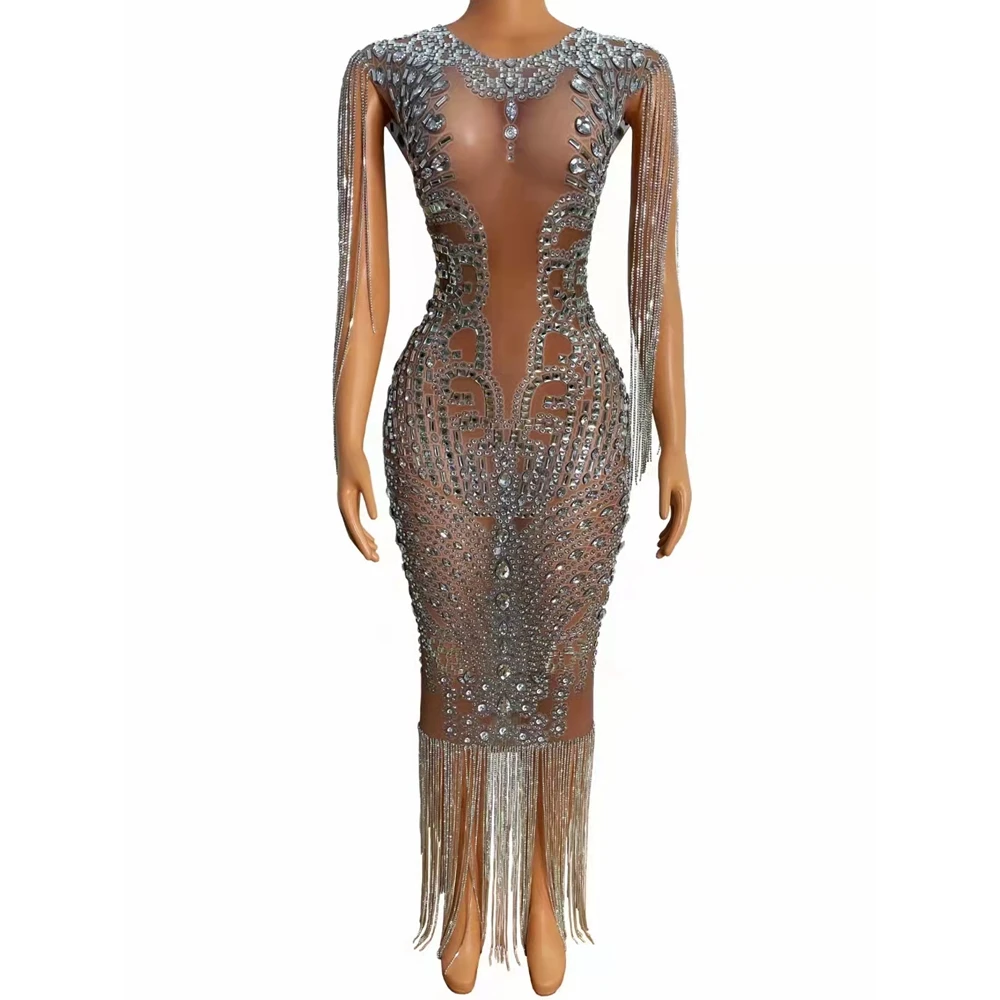 Evening Birthday Wedding Celebrate Rhinestones Chain Evening Dress Luxurious Crystals Transparent Long Dress Prom Party Outfit
Evening Birthday Wedding Celebrate Rhinestones Chain Evening Dress Luxurious Crystals Transparent Long Dress Prom Party Outfit