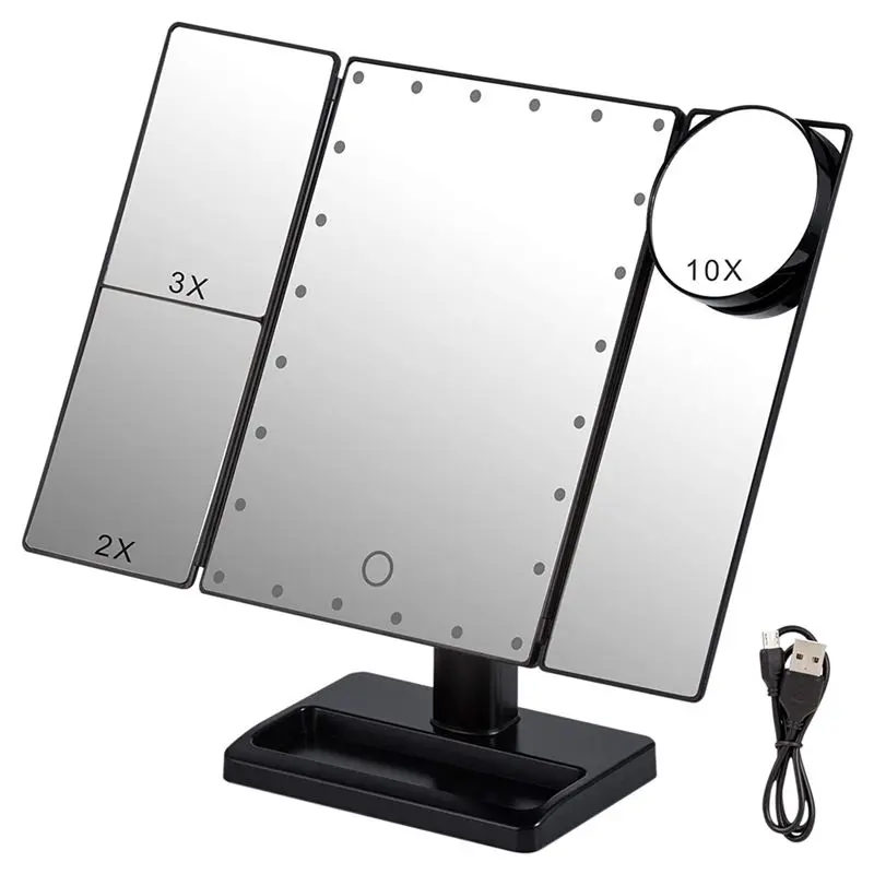 Classy-Trifold Makeup Mirror With 22 LED Lights,10X/3X/2X Magnification Portable Fold Lighted Table Desk Cosmetic Mirror
Classy-Trifold Makeup Mirror With 22 LED Lights,10X/3X/2X Magnification Portable Fold Lighted Table Desk Cosmetic Mirror