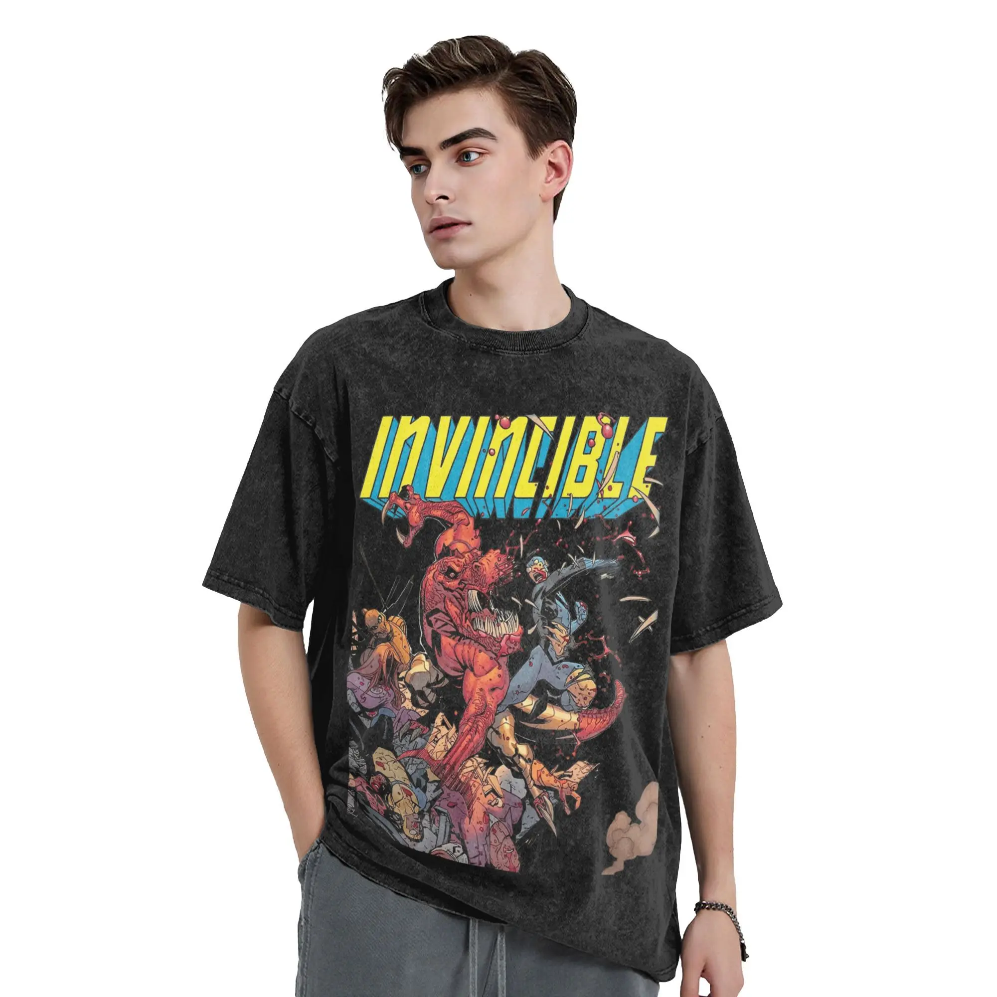 Washed T Shirts Invincible Vs Alien T-Shirts Harajuku Mark Grayson Streetwear Cotton Graphic Tops Tops Tees for Men Women
Washed T Shirts Invincible Vs Alien T-Shirts Harajuku Mark Grayson Streetwear Cotton Graphic Tops Tops Tees for Men Women
