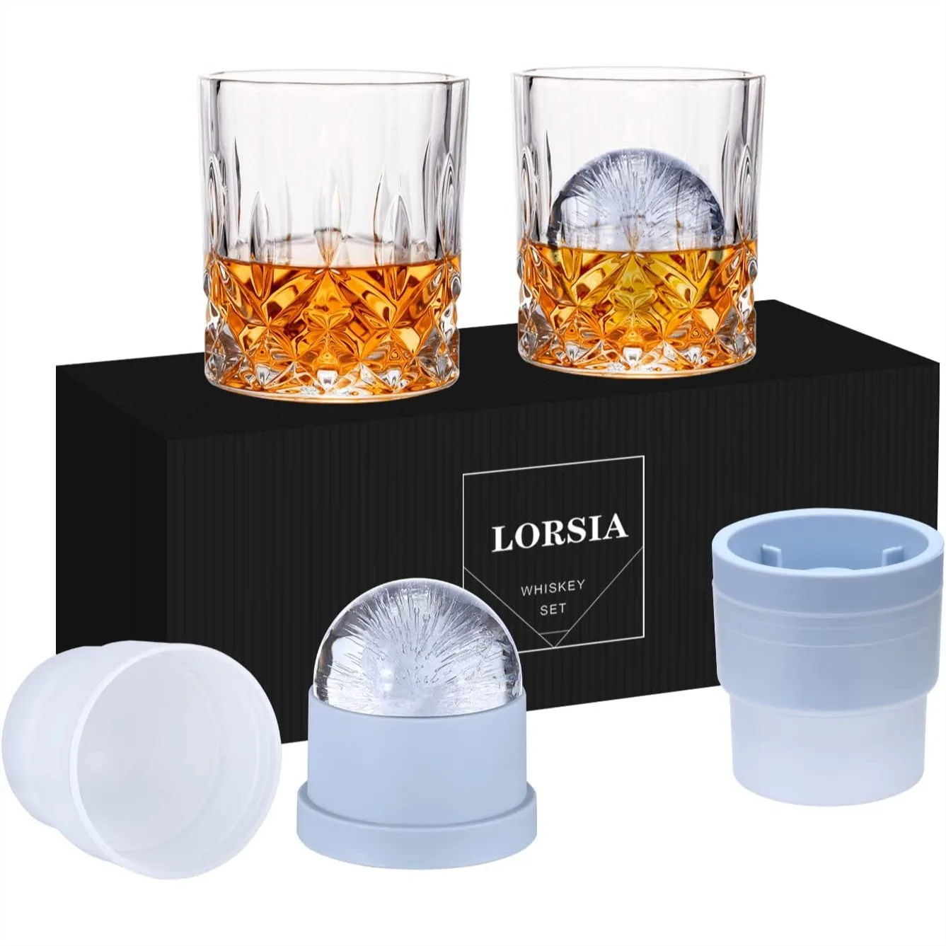 Whiskey Rocks Glass Set of 4 with Ice Ball Molds - 10 oz Old Fashioned Glasses for Bourbon Scotch Cocktail, Unique Gift for Men
Whiskey Rocks Glass Set of 4 with Ice Ball Molds - 10 oz Old Fashioned Glasses for Bourbon Scotch Cocktail, Unique Gift for Men