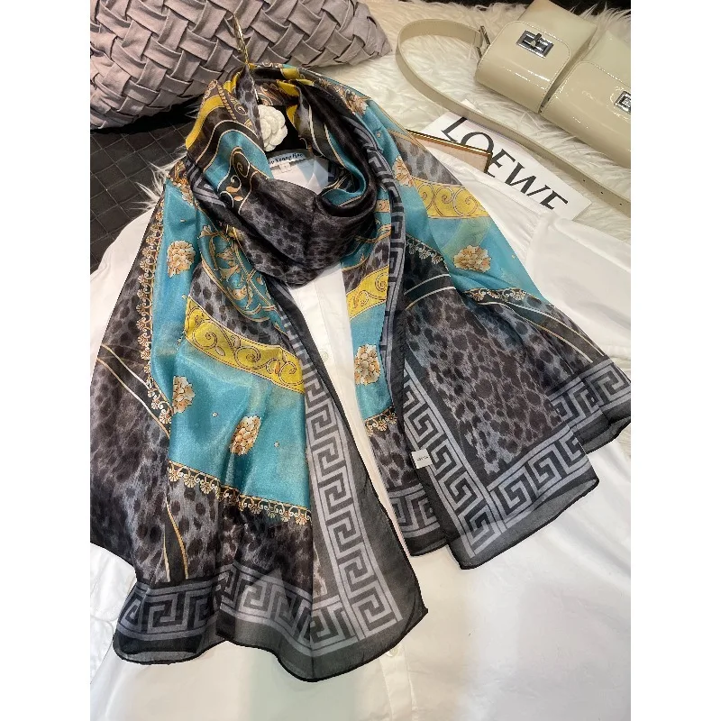 Lightweight Large 100% Mulberry Silk Scarf for Women Oblong Shawl Neck Scarf Beach Wrap Headscarf Gift Pack Blue Leopard Print
Lightweight Large 100% Mulberry Silk Scarf for Women Oblong Shawl Neck Scarf Beach Wrap Headscarf Gift Pack Blue Leopard Print