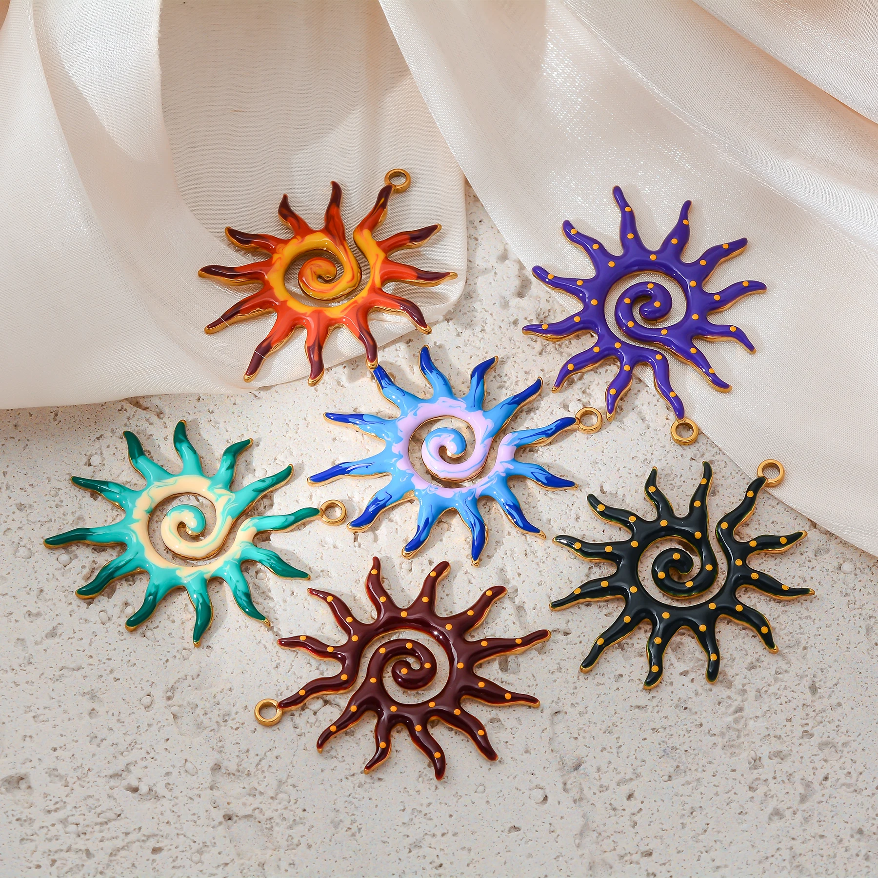 4Pcs Stainless Steel Spiral Sun Pendant Drip Glaze Charm Accessories DIY Jewelry Making For Women's Earring Necklaces
4Pcs Stainless Steel Spiral Sun Pendant Drip Glaze Charm Accessories DIY Jewelry Making For Women's Earring Necklaces
