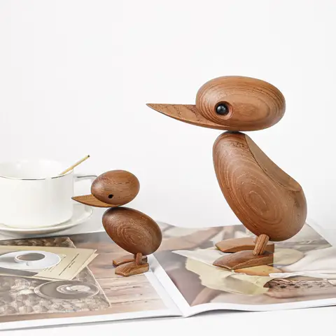 FigAuckland-Canard en bois de chêne nordique abstrait, bois de teck, beurre créatif pour un couple, beau cadeau, ornements d'animaux en bois naturel, décoration