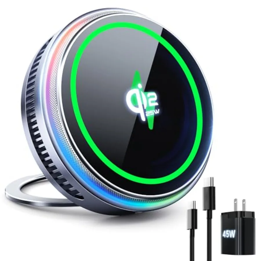 Беспроводное зарядное устройство Qi2.2 25W MagSafe с охлаждающей подставкой для iPhone 12-17 и Android, магнитная ультрабыстрая зарядка, черное, кабель 5 футов
Беспроводное зарядное устройство Qi2.2 25W MagSafe с охлаждающей подставкой для iPhone 12-17 и Android, магнитная ультрабыстрая зарядка, черное, кабель 5 футов