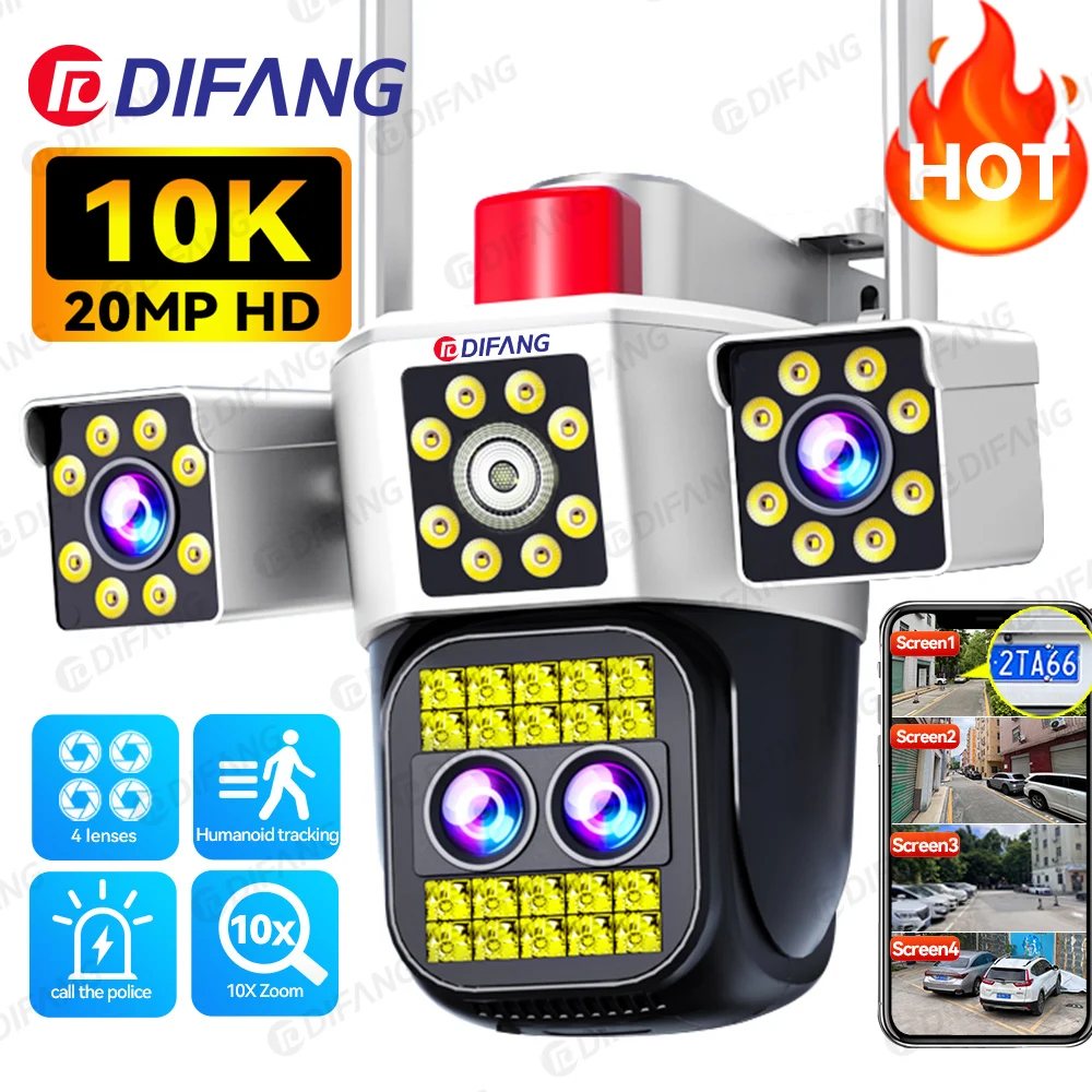 Outdoor 10K HD Security Camera Four Screen Four Lens 360° Home Surveillance Camera 10X Optics Zoom Video CCTV WiFi Camera 20MP
Outdoor 10K HD Security Camera Four Screen Four Lens 360° Home Surveillance Camera 10X Optics Zoom Video CCTV WiFi Camera 20MP