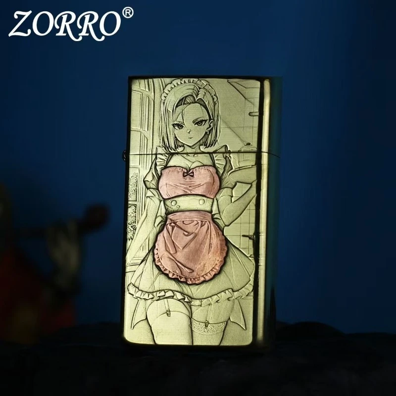 ZORRO Slim Narrow Kerosenes Lighter Laser Engraved Brass Inlaid Purple Copper Anime Maid Pattern Windproof Luxury Men Gift
ZORRO Slim Narrow Kerosenes Lighter Laser Engraved Brass Inlaid Purple Copper Anime Maid Pattern Windproof Luxury Men Gift