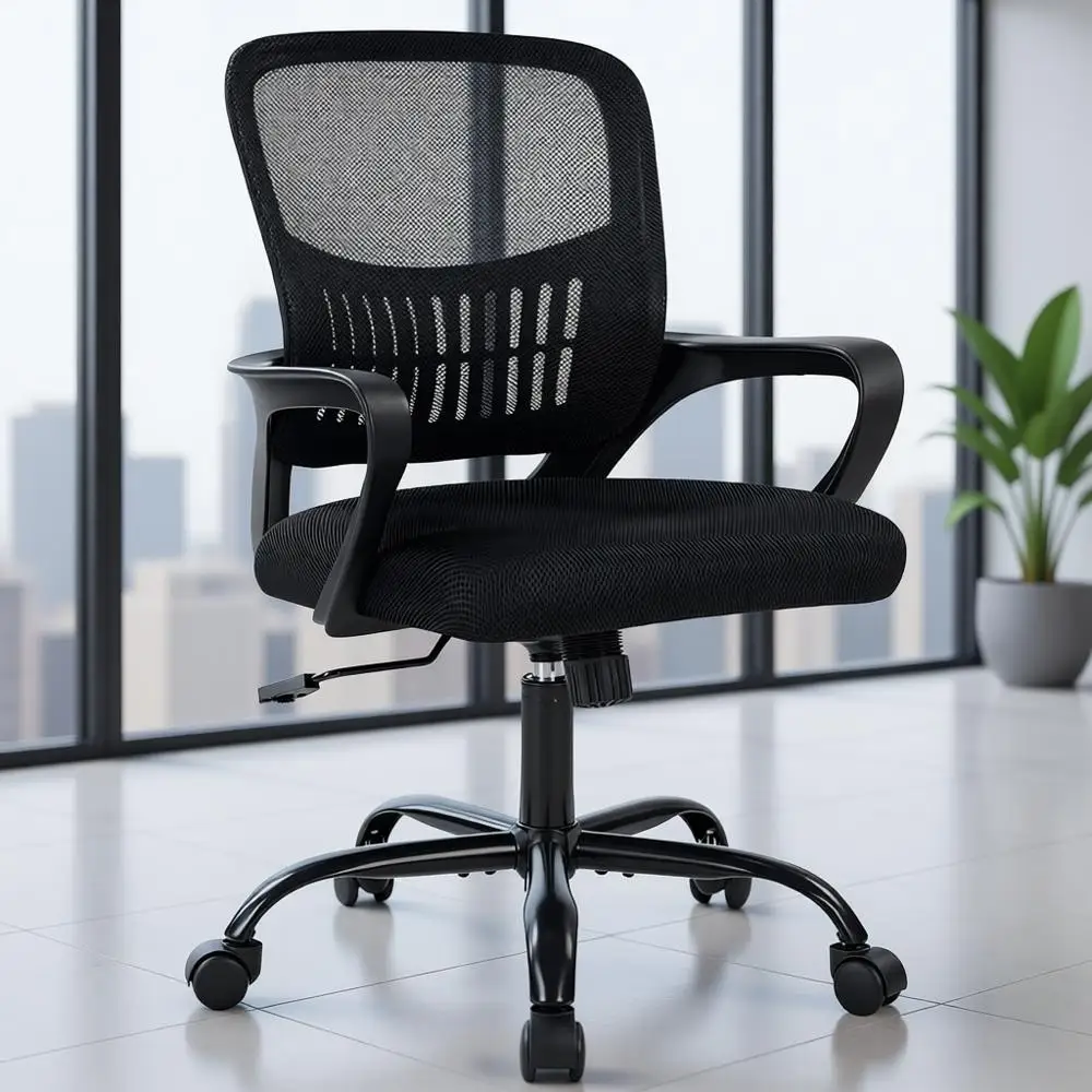 Эргономичное офисное кресло с поясничной поддержкой, поворотное, с регулируемой высотой и фиксированными подлокотниками для взрослых, черное
Эргономичное офисное кресло с поясничной поддержкой, поворотное, с регулируемой высотой и фиксированными подлокотниками для взрослых, черное