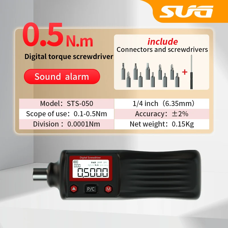SUG 1/4 Inch Digital Display Screwdriver Preset Torque Driver Adjustable Torsional 0.5N 2N 4N 8N Wrench with 10pcs Bit Head Set
SUG 1/4 Inch Digital Display Screwdriver Preset Torque Driver Adjustable Torsional 0.5N 2N 4N 8N Wrench with 10pcs Bit Head Set