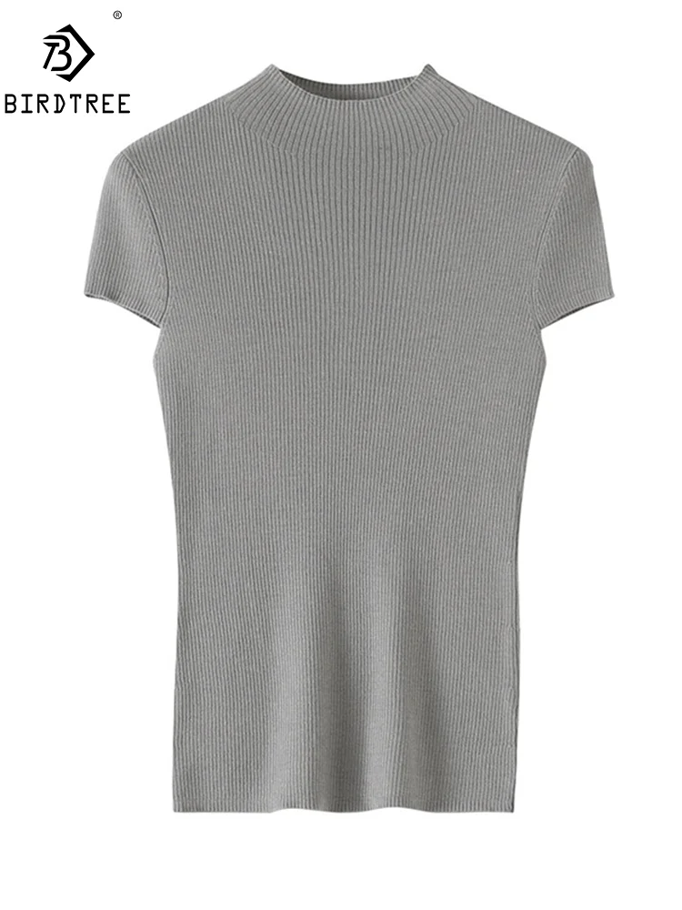 BirdTree, Wool Silk Blended Elegant Knit T-Shirts, Women Short Sleeve Mock Neck, Slim Fashion Tees, 2024 Summer Autumn T47524QM
BirdTree, Wool Silk Blended Elegant Knit T-Shirts, Women Short Sleeve Mock Neck, Slim Fashion Tees, 2024 Summer Autumn T47524QM