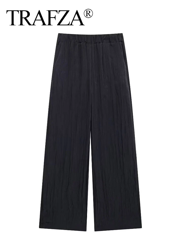 TRAFZA 2024 Women Autumn Fashion Solid Wrinkle Effect Wide Leg Long Trousers Female Chic Elegant Elastic Waist Side Pocket Pants
TRAFZA 2024 Women Autumn Fashion Solid Wrinkle Effect Wide Leg Long Trousers Female Chic Elegant Elastic Waist Side Pocket Pants