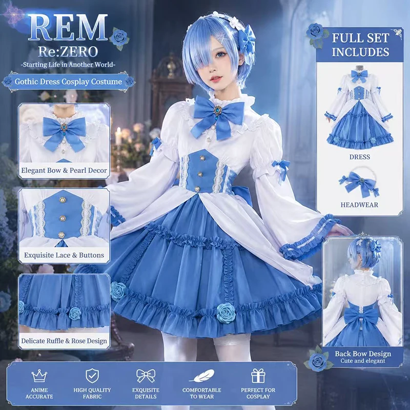 REe:Zeo Starting Life in Another World Rem Blue White Gothic Lolita Cosplay Costume for Women High Quality Comic Con Role Play
REe:Zeo Starting Life in Another World Rem Blue White Gothic Lolita Cosplay Costume for Women High Quality Comic Con Role Play