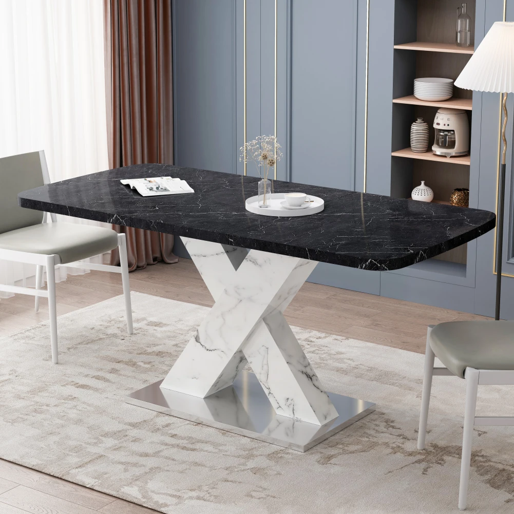 Modern Dining Table With X-Shape Leg Printed White Marble Tabletop 220lbs Load-bearing Capacity Square Bedside Table For Kitchen
Modern Dining Table With X-Shape Leg Printed White Marble Tabletop 220lbs Load-bearing Capacity Square Bedside Table For Kitchen