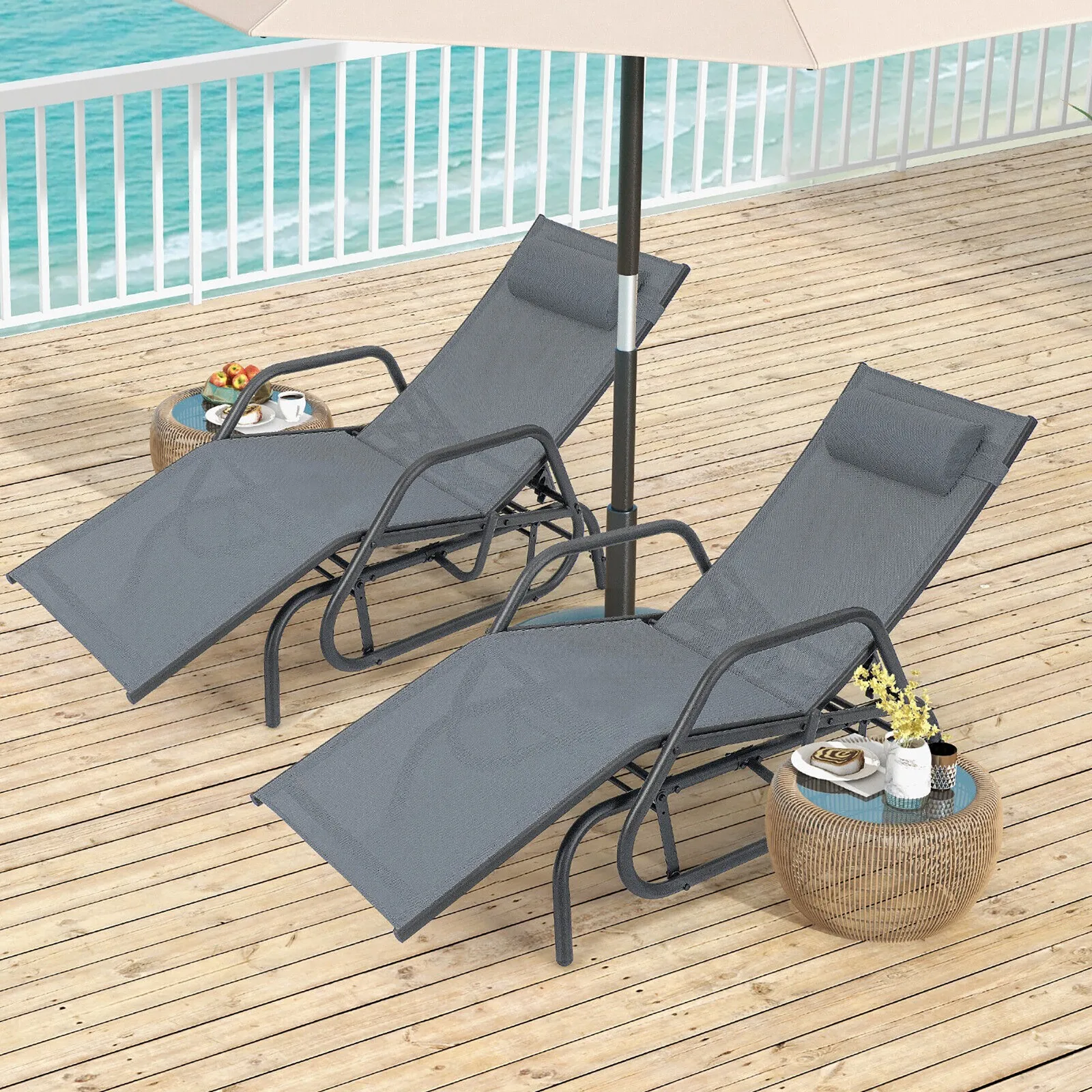 Patio Chaise Lounge Glider Recliner Chair Adjustable Sturdy Metal Frame Grey
Patio Chaise Lounge Glider Recliner Chair Adjustable Sturdy Metal Frame Grey