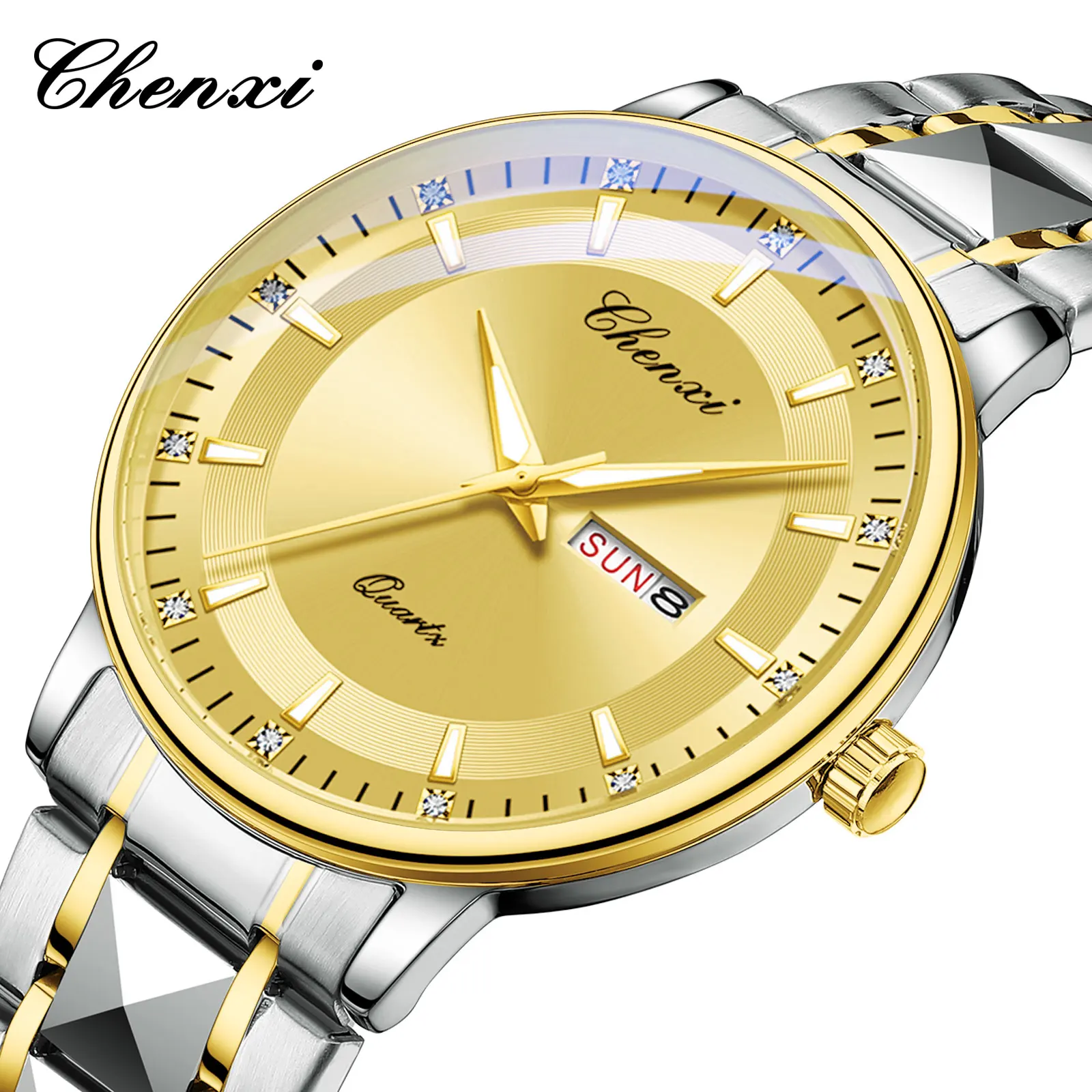 CHENXI NEW Man Watch Classic Business Date Week Diamond wristwatch 41mm Dial Ultra-Clear Dome Mirror Men's Quartz Watches
CHENXI NEW Man Watch Classic Business Date Week Diamond wristwatch 41mm Dial Ultra-Clear Dome Mirror Men's Quartz Watches