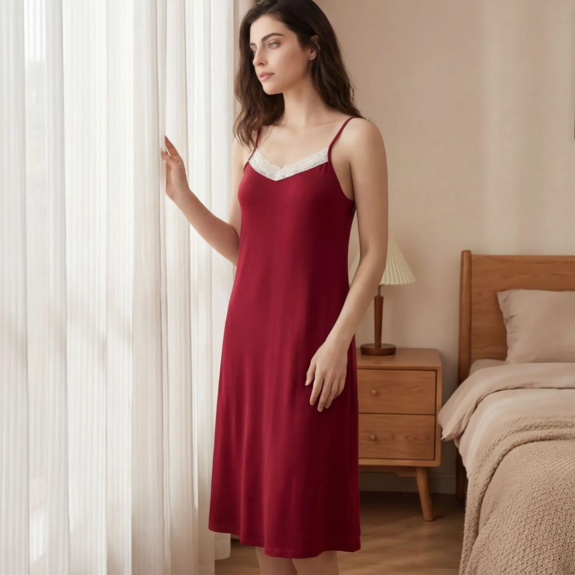 Sexy Lace Cami Nightdress V Neck Satin Slip Nightdress Adjustable Strap Lace Chemise Nightdress Summer Solid Color Sleepwear
Sexy Lace Cami Nightdress V Neck Satin Slip Nightdress Adjustable Strap Lace Chemise Nightdress Summer Solid Color Sleepwear