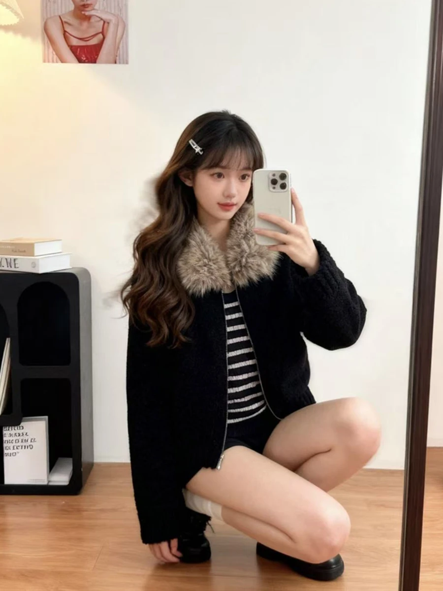 Korean American Retro Lamb Fur Collar ort Jaet Women's Autumn Winter Loose Casual American Sle Polyester Fiber Coat
Korean American Retro Lamb Fur Collar ort Jaet Women's Autumn Winter Loose Casual American Sle Polyester Fiber Coat