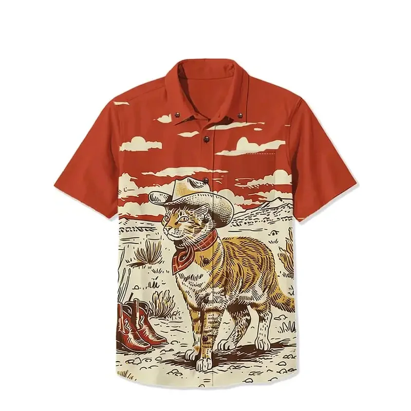 Men's Shirt Summer Casual Fashion Short Sleeve 3D Printed Denim Red Kitten Print Men's Hawaiian Lapel Single Breasted Shirt
Men's Shirt Summer Casual Fashion Short Sleeve 3D Printed Denim Red Kitten Print Men's Hawaiian Lapel Single Breasted Shirt