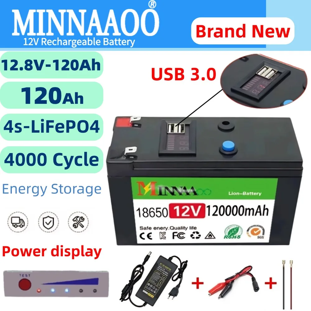 12.8V 120AH LiFePO4 Battery 12V 4s Lithium Batteries USB 3.0 Output For Campers Golf Cart Off-Road Solar 14.6V Charger
12.8V 120AH LiFePO4 Battery 12V 4s Lithium Batteries USB 3.0 Output For Campers Golf Cart Off-Road Solar 14.6V Charger