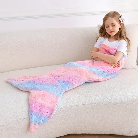 Cobertor de cauda de sereia brilhante, cobertor vestível de pelúcia adequado para meninas adolescentes, saco de dormir de unicórnio de sereia