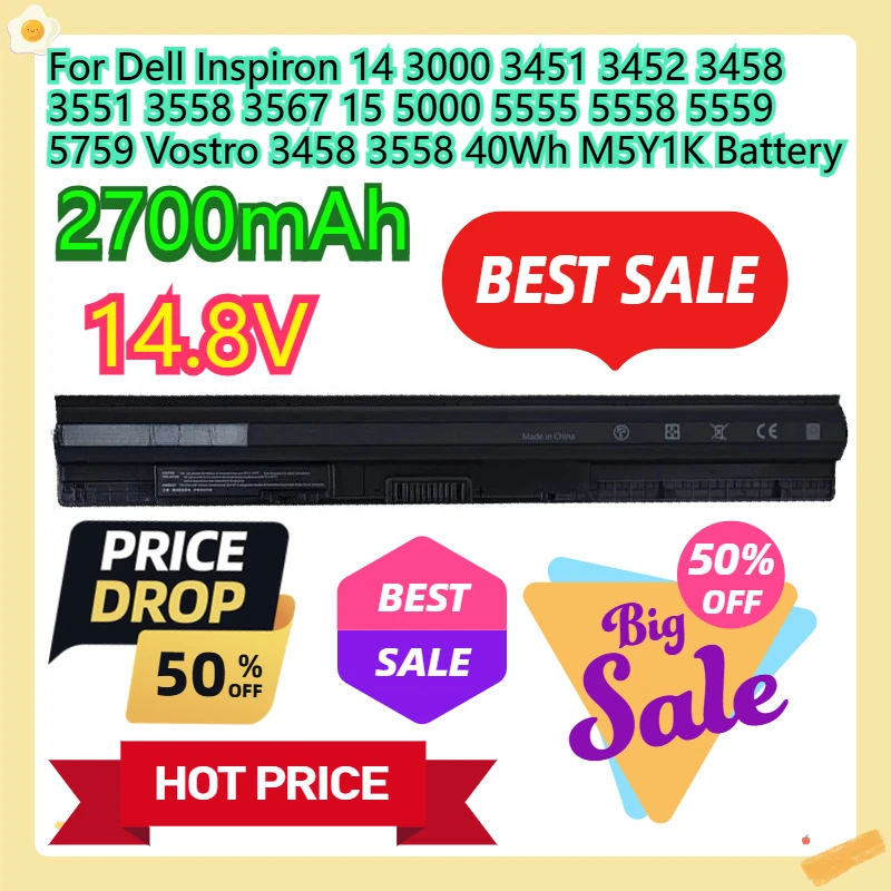 For Dell Inspiron 14 3000 3451 3452 3458 3551 3558 3567 15 5000 5555 5558 5559 5759 Vostro 3458 3558 40Wh M5Y1K Battery
For Dell Inspiron 14 3000 3451 3452 3458 3551 3558 3567 15 5000 5555 5558 5559 5759 Vostro 3458 3558 40Wh M5Y1K Battery