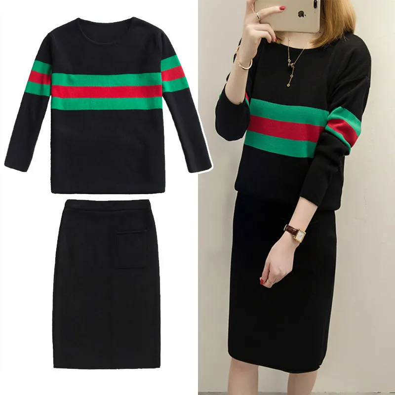 Women's Knitted O-neck Stripe Print Sweater Pullover and Elegant Casual Loose Shift Skirts Ladies Two Piece Set Outfits G500
Women's Knitted O-neck Stripe Print Sweater Pullover and Elegant Casual Loose Shift Skirts Ladies Two Piece Set Outfits G500