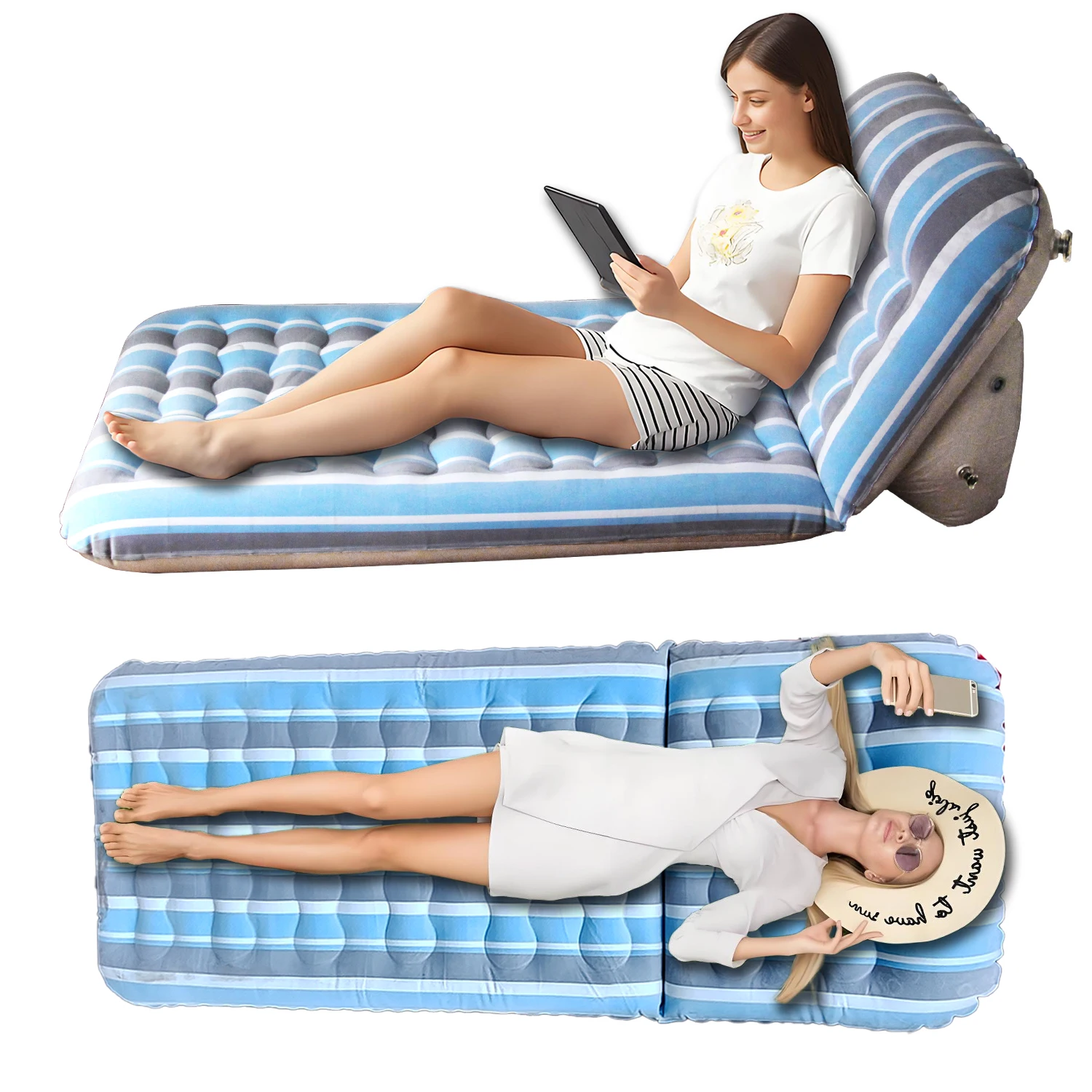 Inflatable Air Mattress with Headboard, Adjustable Backrest Personal Air Lounger with Skin-friendly Material
Inflatable Air Mattress with Headboard, Adjustable Backrest Personal Air Lounger with Skin-friendly Material