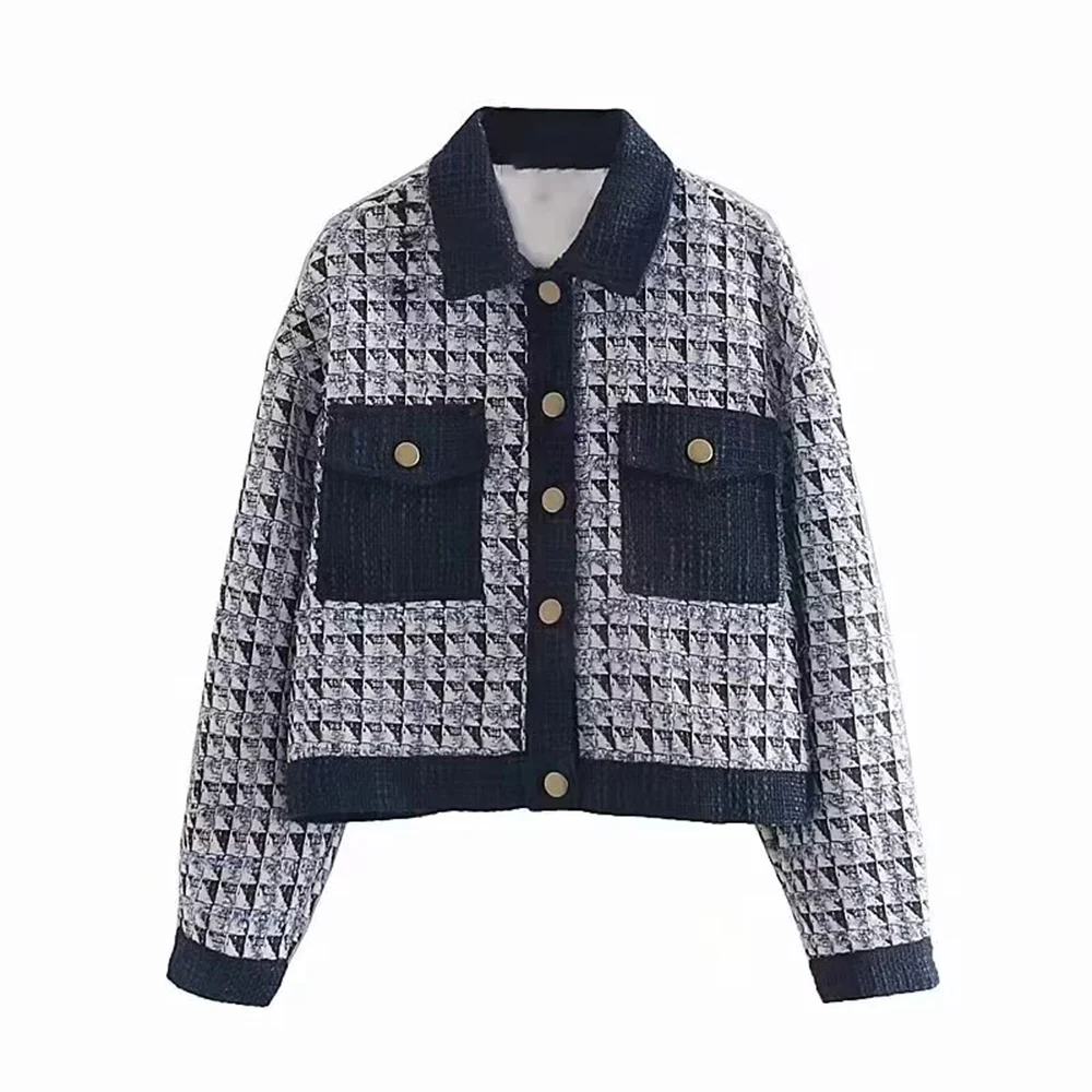 WOMAN 2026 Summer New Fashion Argyle Short Coat Retro Long Sleeve Pockets All-match Casual Chic Female Outerwear Overshirt
WOMAN 2026 Summer New Fashion Argyle Short Coat Retro Long Sleeve Pockets All-match Casual Chic Female Outerwear Overshirt