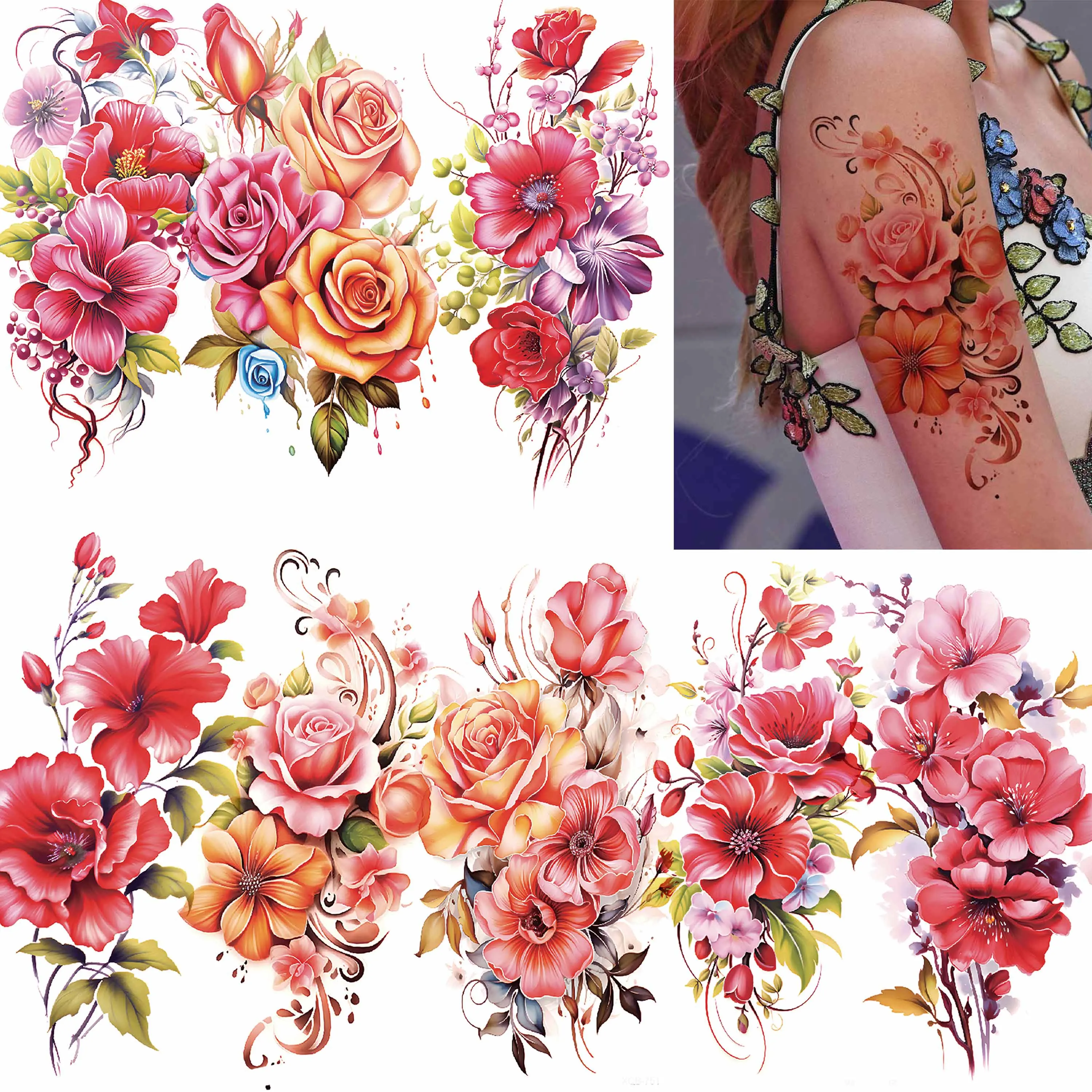 Flower waterproof Temporary Tattoos For Women Girls Arm Leg Forearm Body Watercolor Tattoo Stickers 3D Fake Rose Floral tattoo
Flower waterproof Temporary Tattoos For Women Girls Arm Leg Forearm Body Watercolor Tattoo Stickers 3D Fake Rose Floral tattoo