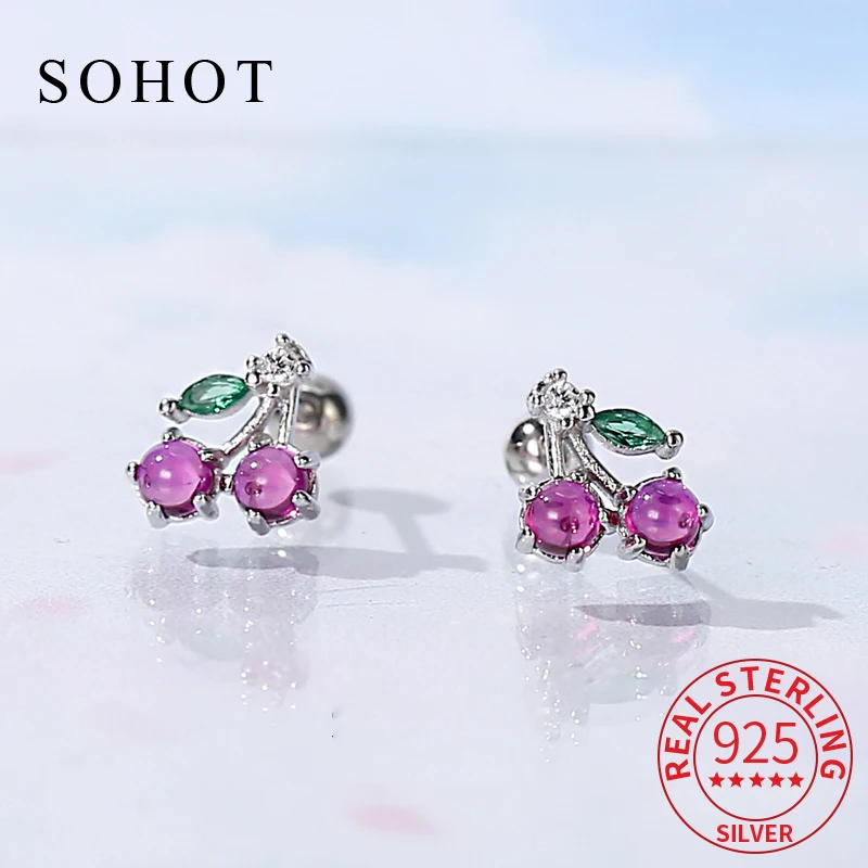 Real 925 Sterling Silver Piercing Screw Bead Zircon Minimalist Cherry Stud Earrings for Women Cute Fine Jewelry Accessories
Real 925 Sterling Silver Piercing Screw Bead Zircon Minimalist Cherry Stud Earrings for Women Cute Fine Jewelry Accessories