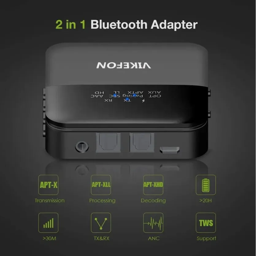 Aptx HD Bluetooth 5.0 Transmitter, Audio Adapter For 2 Headphones, With Display, Low Latency, Supports Fibre Optic Cable
Aptx HD Bluetooth 5.0 Transmitter, Audio Adapter For 2 Headphones, With Display, Low Latency, Supports Fibre Optic Cable