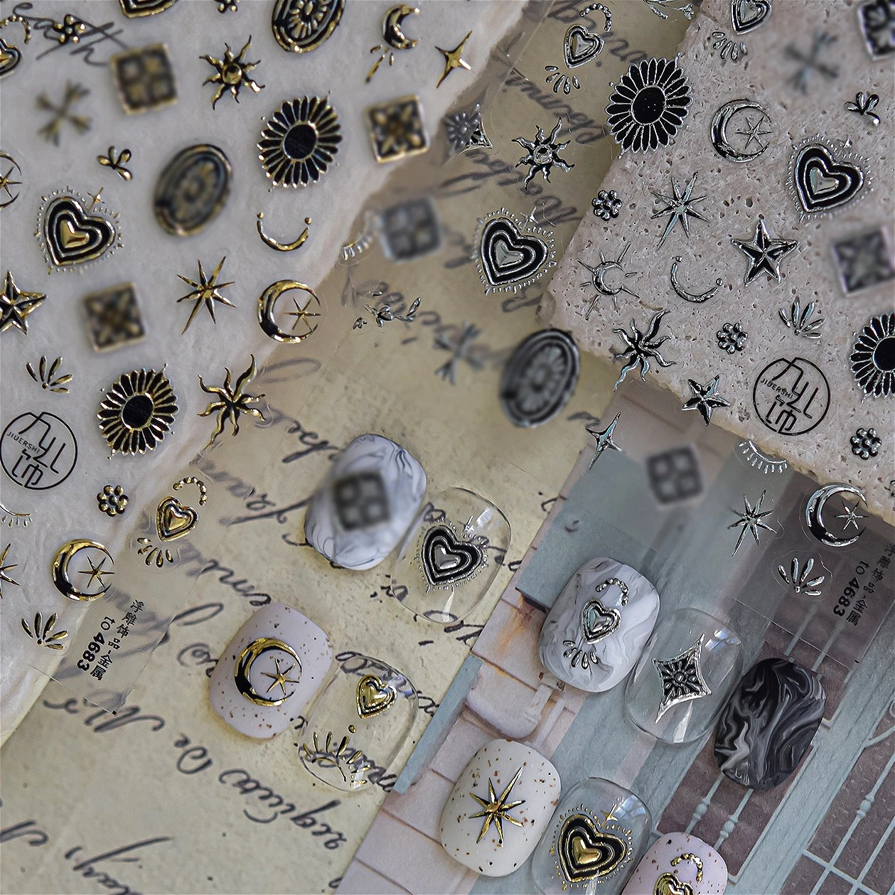 Retro Gold Silver Star Sun Moon Flower Gothic Love Heart Geometric Shapes Starburst Nail Art Stickers Manicure Decals Decoration
Retro Gold Silver Star Sun Moon Flower Gothic Love Heart Geometric Shapes Starburst Nail Art Stickers Manicure Decals Decoration