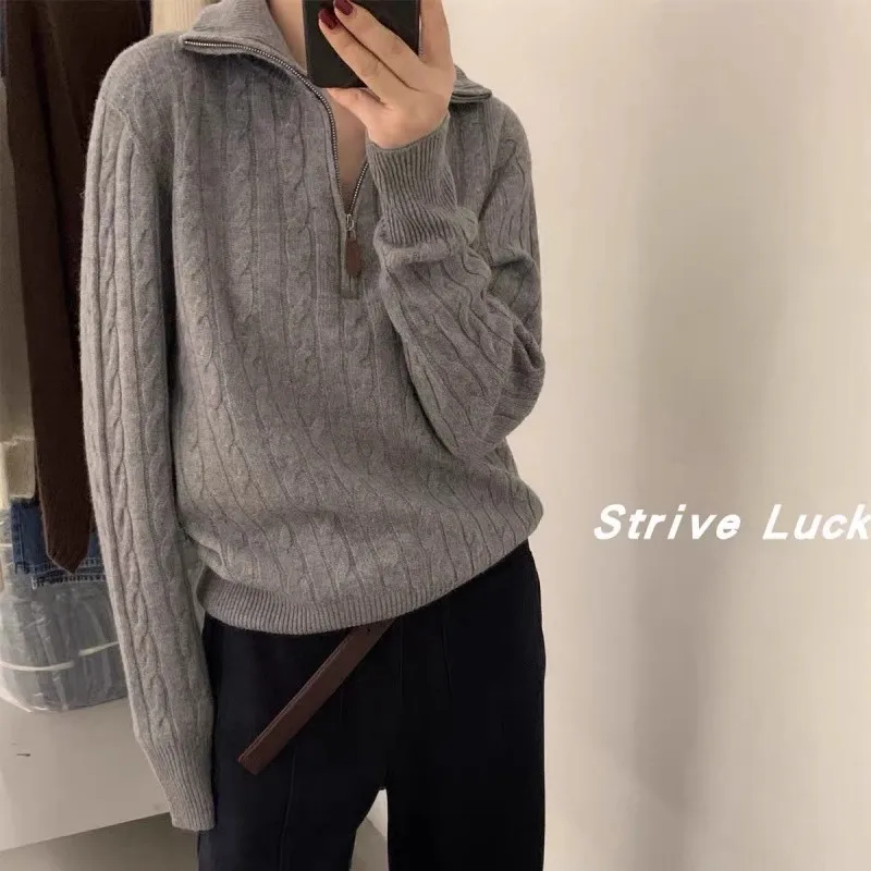 Полуоткрытая молния с высоким воротником и косой 100, кашемировый вязаный свитер для женщин, свободный и плотный шерстяной свитер на осень и зиму
Полуоткрытая молния с высоким воротником и косой 100, кашемировый вязаный свитер для женщин, свободный и плотный шерстяной свитер на осень и зиму