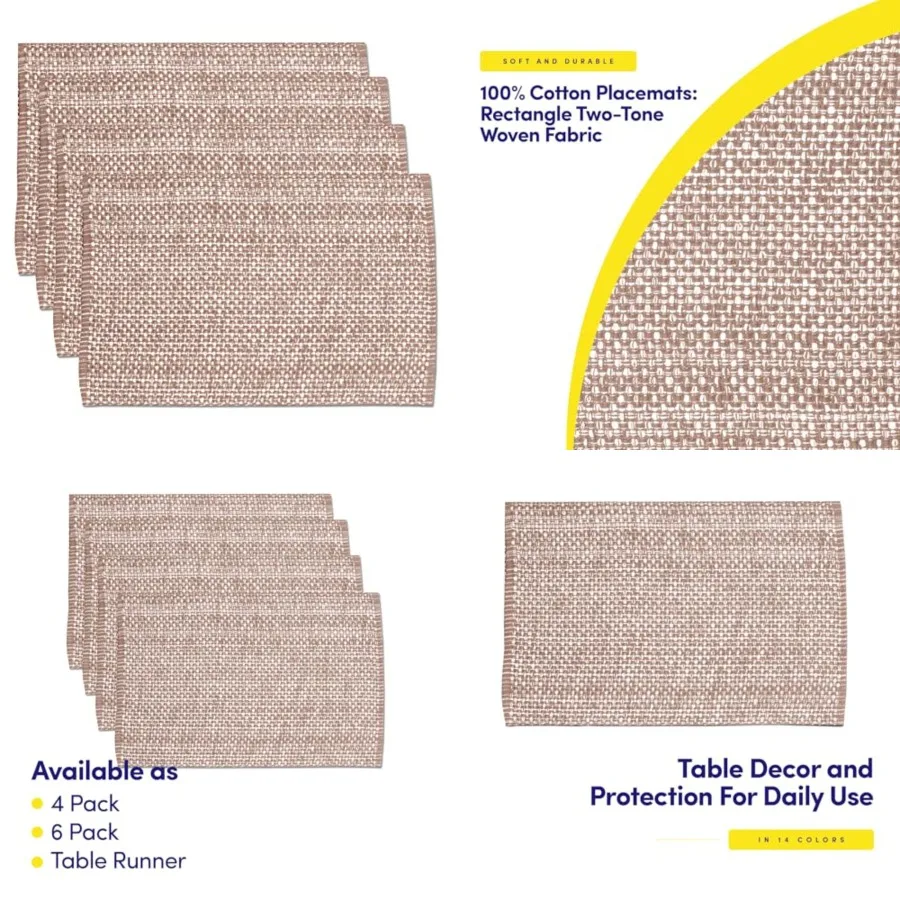 00 Cotton Placemats for Dining Room Two Tone Woven Fabric 3 x 9 Soft Durable Table Mat Set, Set of
00 Cotton Placemats for Dining Room Two Tone Woven Fabric 3 x 9 Soft Durable Table Mat Set, Set of